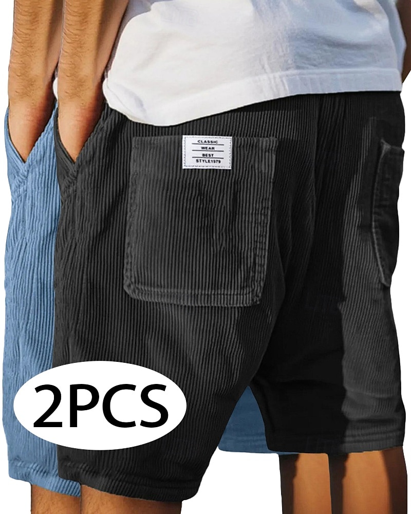 Homens Calção Shorts casuais Shorts de veludo cotelê Bolsos Cintura elástica Tecido Textura Conforto Respirável Curto Casual Ao ar livre Praia Férias Moda Preto + Azul Marinho céu azul+cinza Com de 2026 por $37.99 –P5