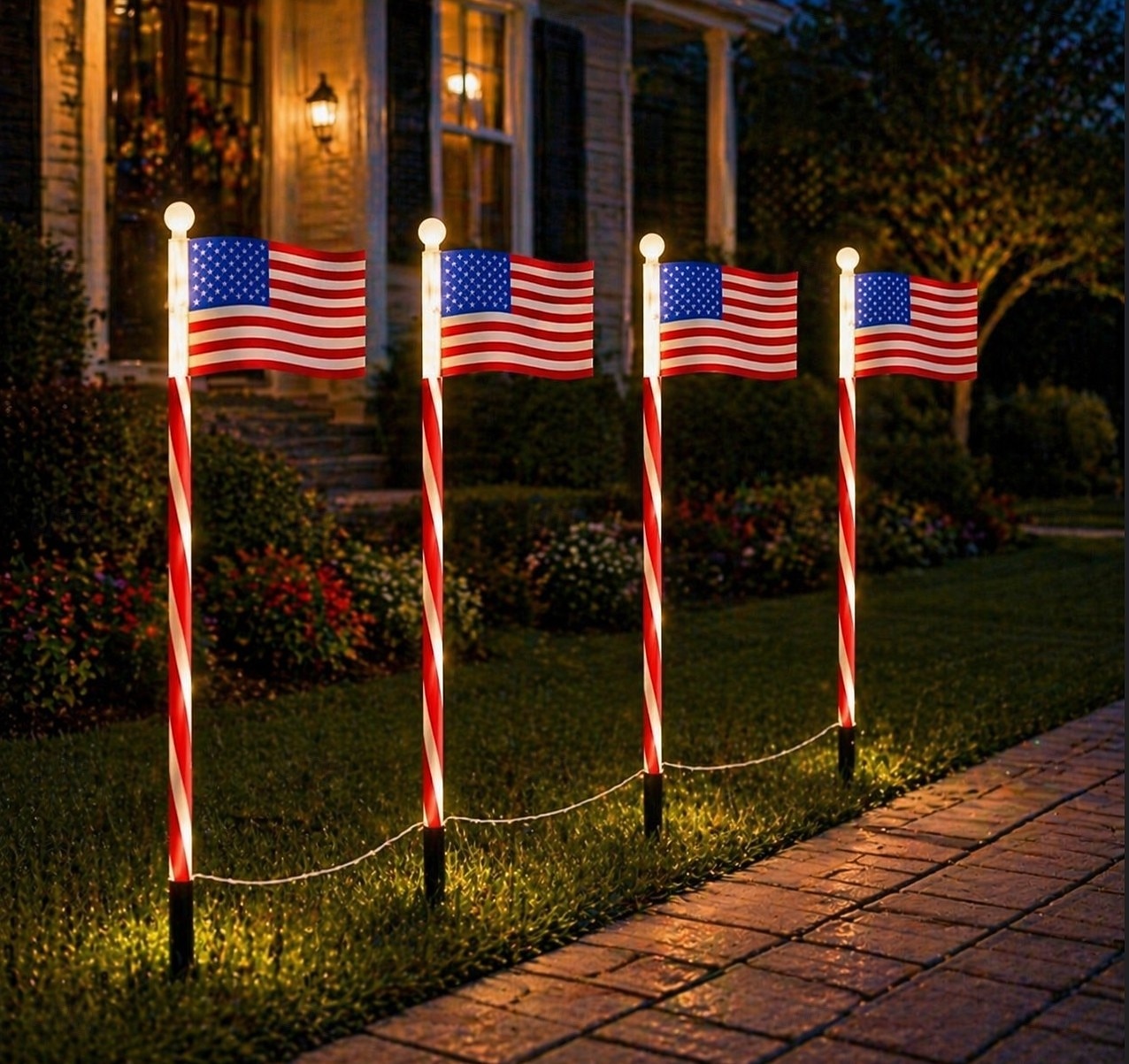 4 luci solari da vialetto a forma di bandiera americana, collegate in 1, con 8 modalità, decorazioni patriottiche a LED impermeabili rosse, bianche e blu per esterni, giardino, 4 luglio, Memorial Day. del 2026 a $52.99 –P2