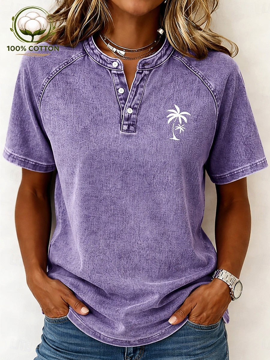 Damen Henley Hemd Vintage Mode Stilvoll Ärmellos Kurzarm Normale Oberteile Lässig Strand Blau Purpur Orange Rosa Grau Sommer Frühling 2026 - $28.99 –P7