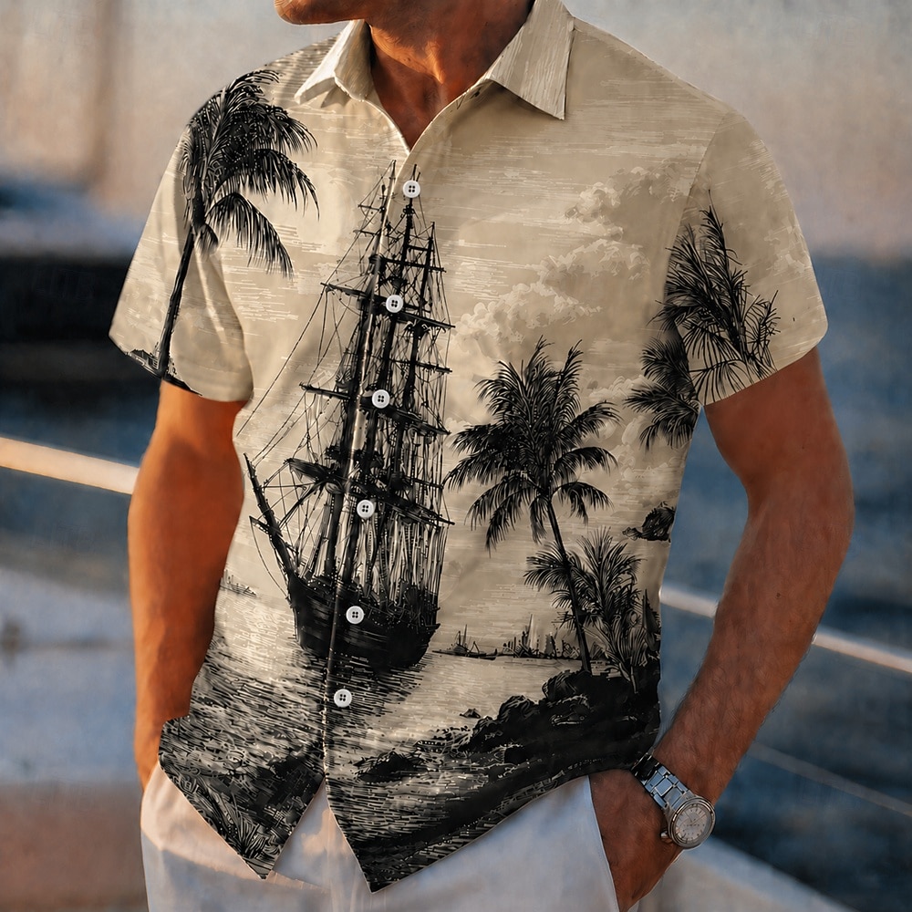 Homme Cocotier Voilier Plantes Tropicales Chemise hawaïenne Chemises tropicales Chemise Aloha Manche Courte Hawaïen Vacances à la Plage Été Printemps Col Rabattu Impression 3D Chemises boutonnées de 2026 ? $25.99 –P2