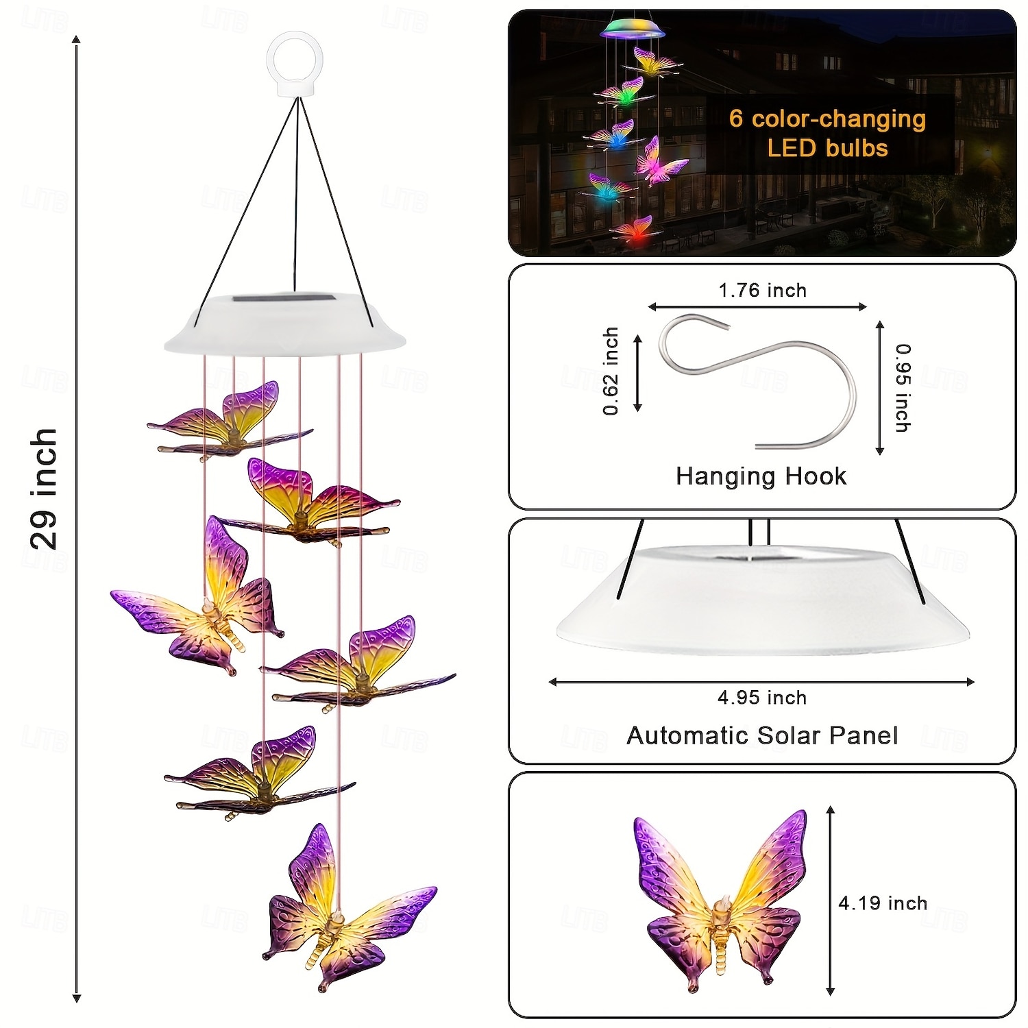 Hummingbird & Butterfly Outdoor Solar Waterproof Wind Chime Lights, 2 Pcs Set for Garden, Patio, Balcony, Yard, Villa, Summer Decorations, Birthday & Holiday Gift 2026 - $30.99 –P6