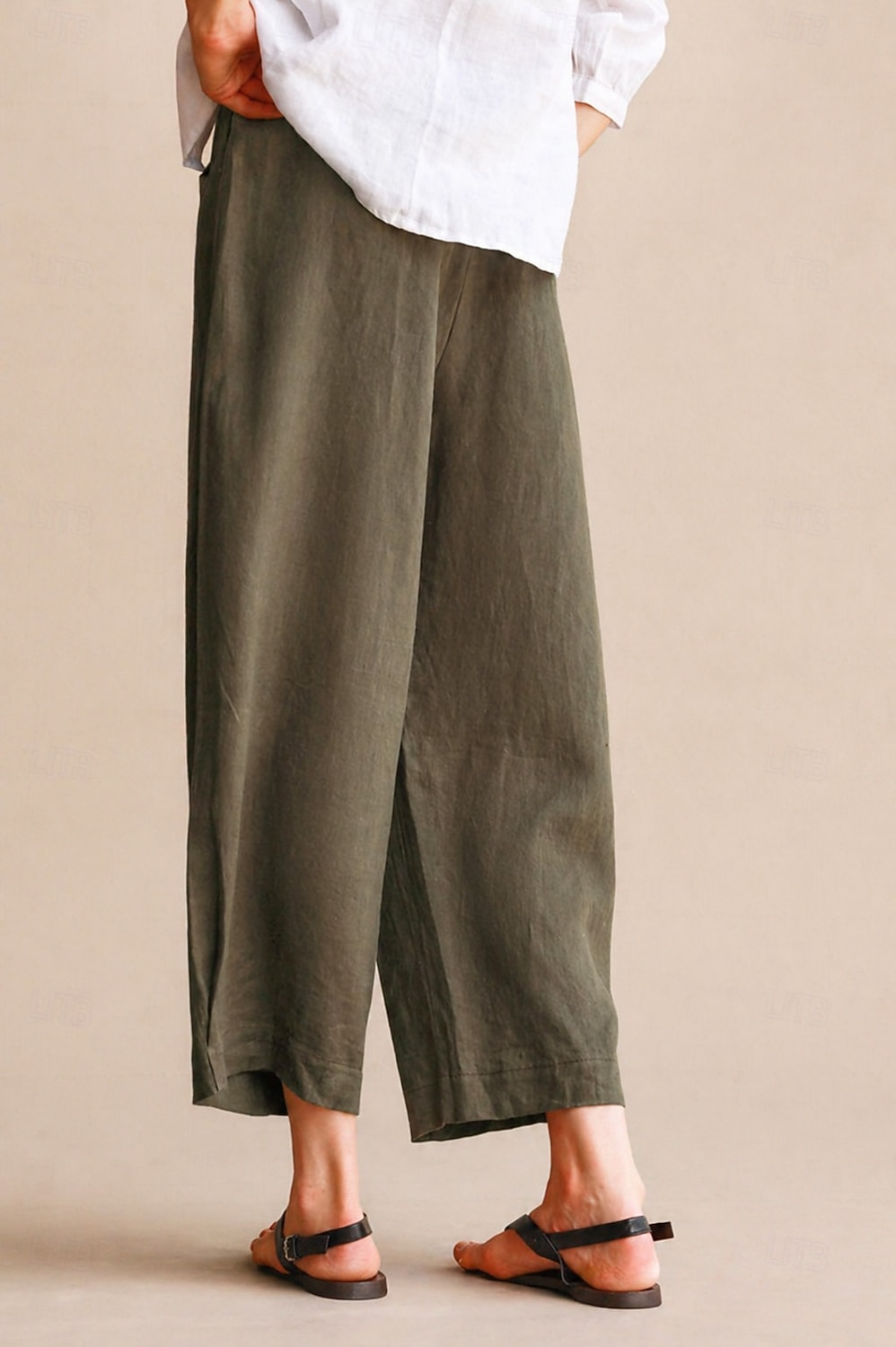 Women's 100% Linen Vacation Basic Ankle-Length Mid Waist Plain Breathable Inelastic Daily Flaxen gray-green White Spring Loose Fit 2026 - $74.99 –P5