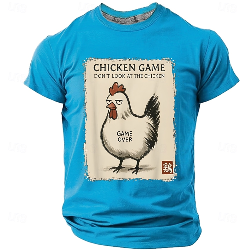 Herren-T-Shirt im japanischen Stil mit Hühnermotiv (Kanji-Zeichen für Hahn und Robbe) – Retro-Look, normale Passform, Harajuku-Streetwear, Designer-Kleidung, Größen: S, M, L, XL, XXL 2026 - $19.99 –P3