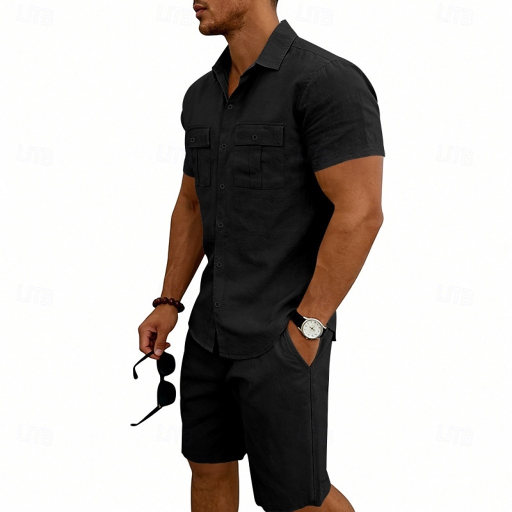 Per uomo Camicia di lino Due pezzi Set Camicia E Shorts Shorts di Lino Shorts da Spiaggia Impostare Semplice Quotidiano All'aperto Vacanza Collo ripiegato Manica Corta Estate Moda Casual Confortevole del 2026 a $32.99 –P13