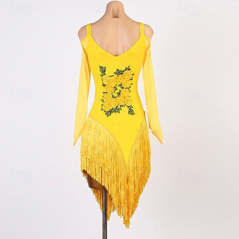 tánc salsa latin tánc ruha strassz bojt női teljesítmény edzés hosszú ujjú magas spandex tüll 2026 - $206.39 –P2