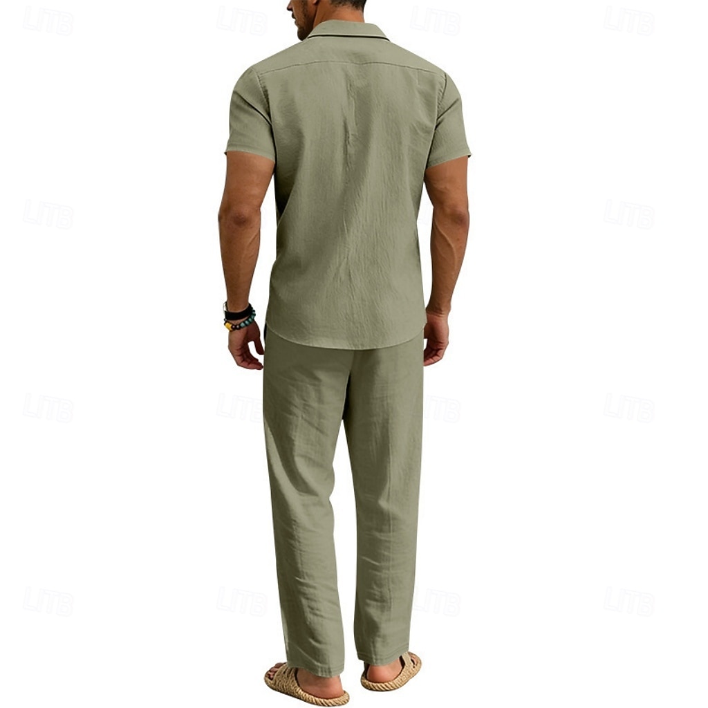 Per uomo Camicia di lino Due pezzi Set Camicia E Pantaloni di Lino Pantaloni Pantaloni casual Impostare Semplice Quotidiano All'aperto Vacanza Collo ripiegato Manica Corta Estate Moda Casual del 2026 a $36.99 –P10