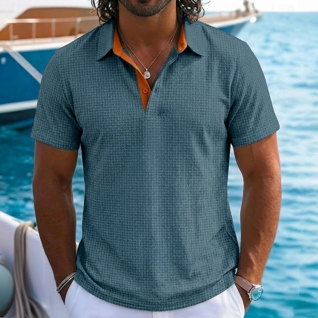 Bărbați Texturat Tricou polo din tricot Waffle Casual Afaceri Clasic Manșon scurt Modă Modern Culoare solidă Texturat Uscare rapidă Bloc de Culoare Vară Primăvară Fit regulat Negru Alb Bleumarin 2026 - $21.99 –P8