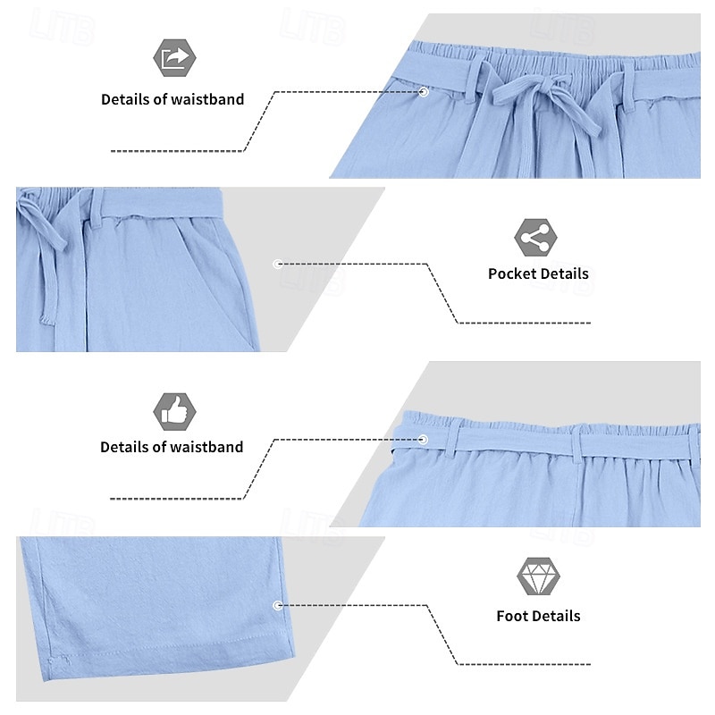 Men's Linen Pants Trousers Summer Pants Baggy Pants Drawstring Elastic Waist Straight Leg Plain Comfort Breathable Full Length Daily Outdoor Holiday Fashion Classic Style Blue White Micro-elastic 2026 - $12.99 –P4