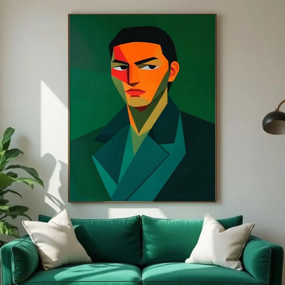 Modern Abstract Portrait Painting Green Orange Figure Wall Art Cubist Face Canvas Contemporary Large Man Artwork Decor 2026 - $126.99 –P5