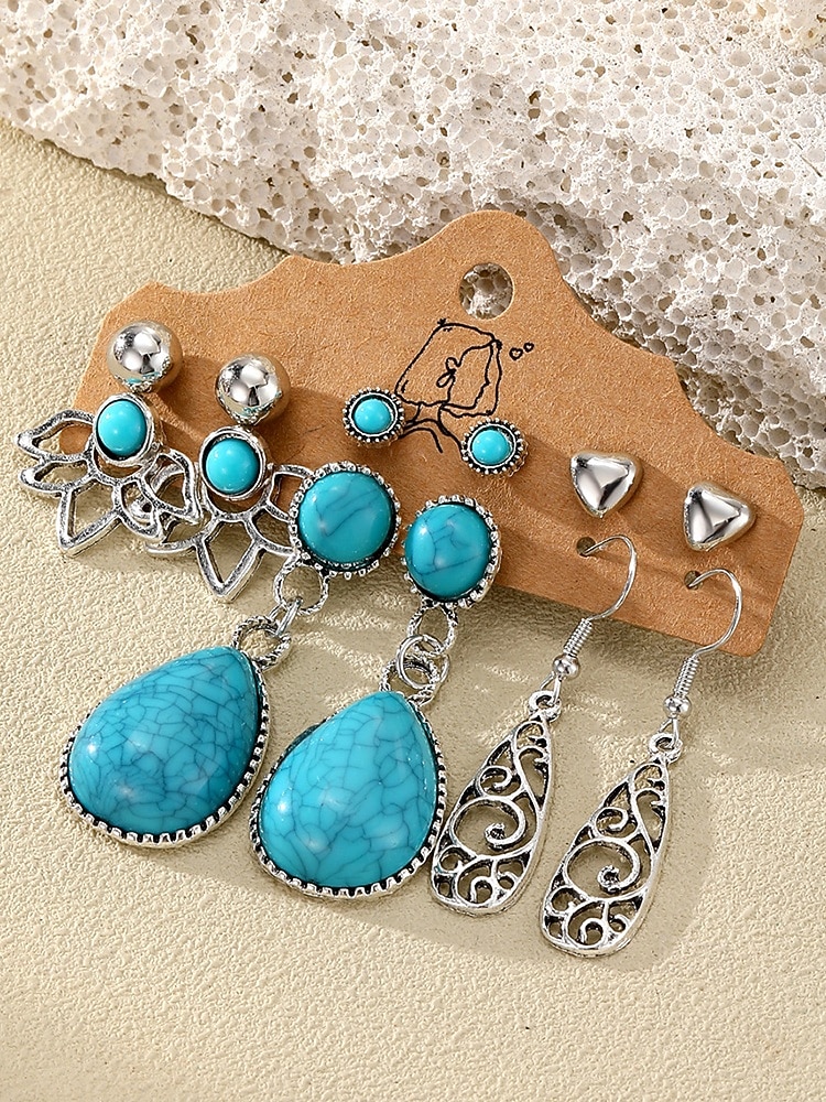 Women's Bohemian Alloy Turquoise Earrings Set, Multi Style Drop and Stud Earring Collection for Beach Vacation, Daily Casual Wear, Travel and Resort Styling 2026 - $9.99 –P7