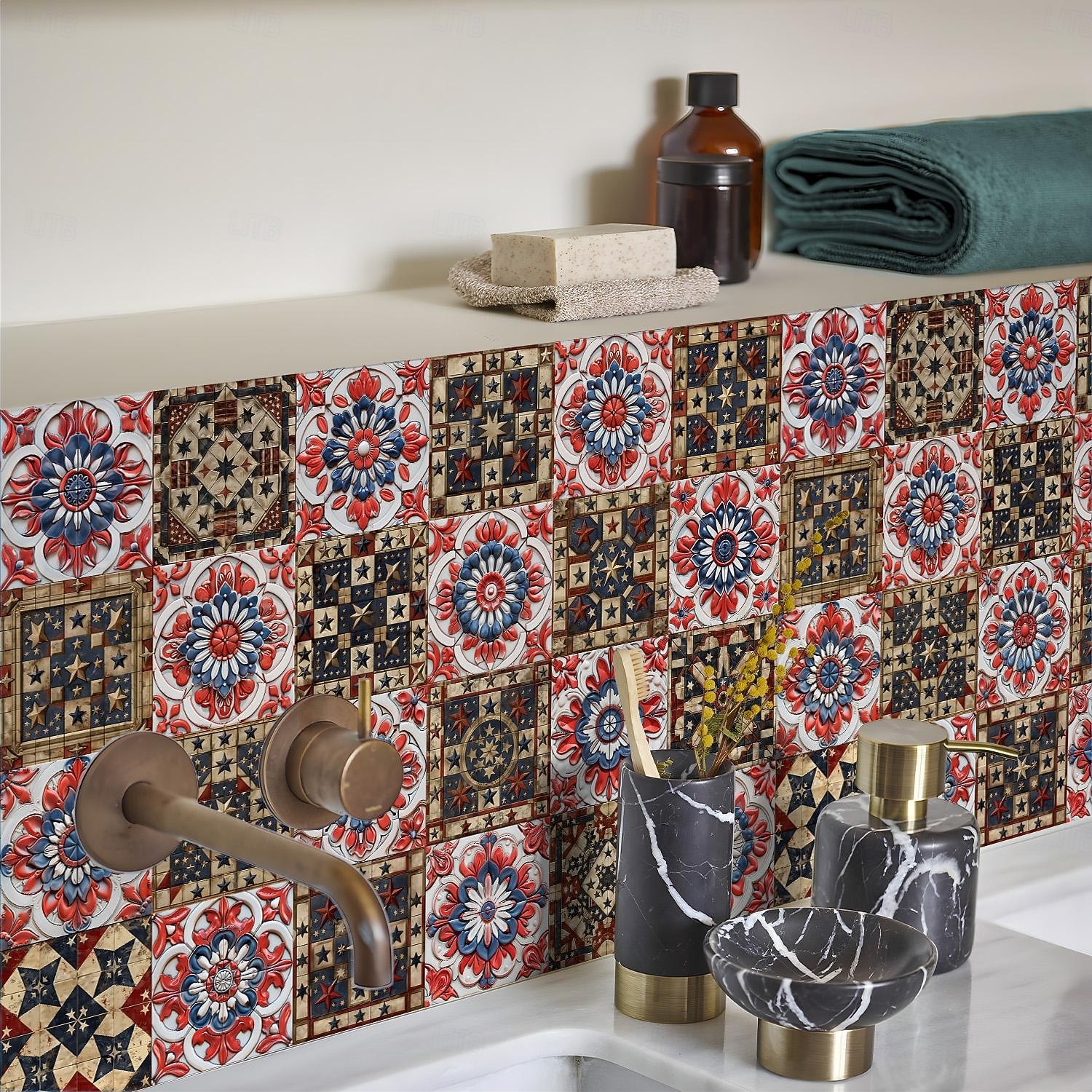 24PCS Peel and Stick Tile Stickers, Moroccan Pattern PVC Wall Decals, Self-Adhesive Removable Wallpaper for Renters, for Bedroom Bathroom Cabinet, Easy Installation 2026 - $15.49 –P9