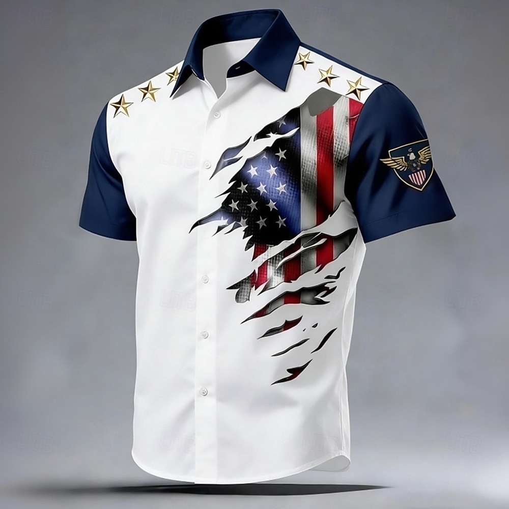 Homme 4 juillet, 250e anniversaire des États-Unis Aigle Drapeau américain Chemise Chemise Boutonnée Manche Courte Patriotique Extérieur Fête Été Printemps Col Rabattu Impression 3D chemises à col de 2026 ? $25.99 –P1
