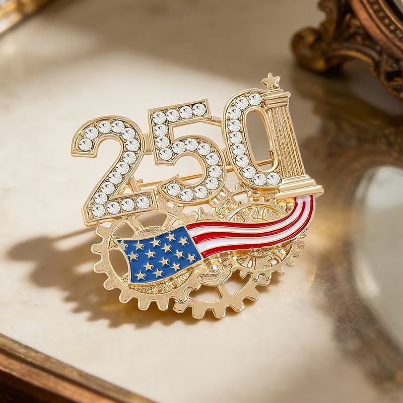 2026年 アメリカ建国250周年記念ブローチ2個セット、アメリカ建国250周年記念愛国ピン（1776-2026）、ラインストーンクリスタルアメリカ国旗ラペルピン、独立記念日記念ジュエリー、ゴールドトーンのお土産ギフト  コレクション – $13.99 –P5