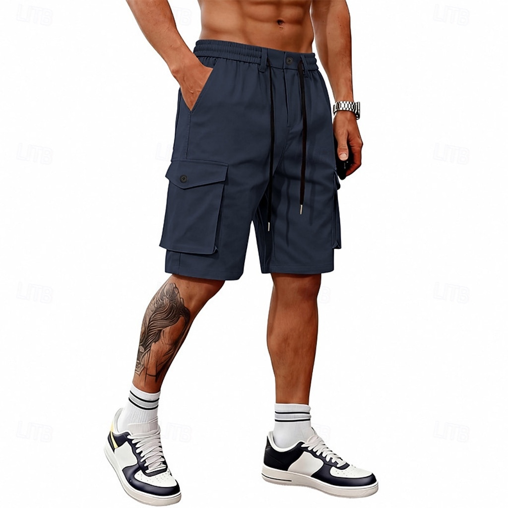 Men's Tactical Cargo Cargo Shorts Shorts Casual Shorts Drawstring Pocket Elastic Waist Plain Comfort Breathable Knee Length Casual Outdoor Beach Vacation Fashion Black Navy Blue Inelastic 2026 - $35.99 –P5