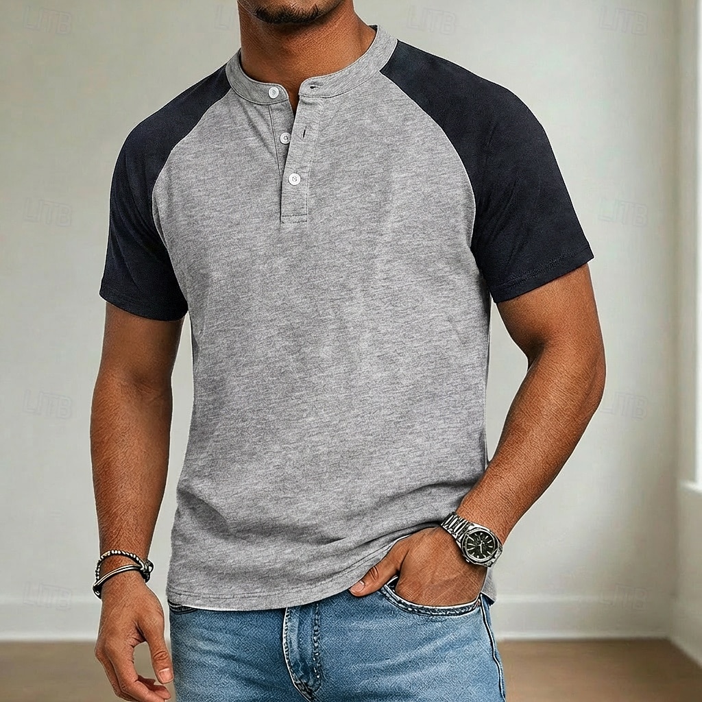 Per uomo Maglia Henley Camicia 100% cotone lavaggio acido Manica Corta Henley Primavera & Estate Estate Primavera Blocco di colori Patchwork Retrò Vintage Casual Henley Patchwork Stile Vintage Blocco del 2026 a $31.99 –P7