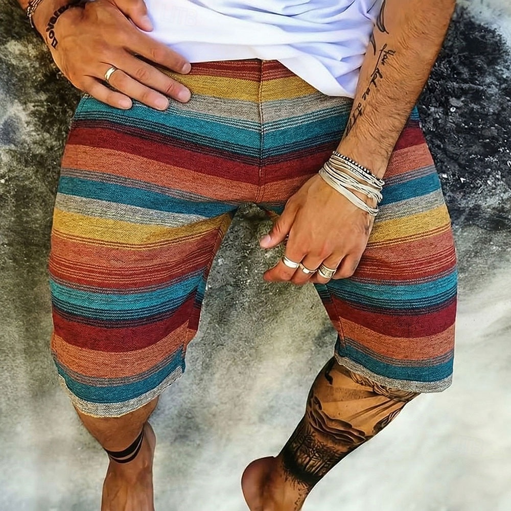 Pánské Cikánský Barevná Proužky Tepláky Plážové šortky Terry šortky Středně vysoký pas Retro Denní Streetwear Dovolená Šňůrky Elastický pas 3D tisk Návrhář Oblečení 2026 - $20.99 –P1