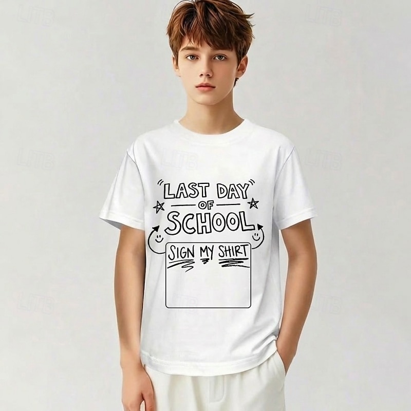 100% Cotton Kids Boys' Black White Graphic Quotes & Sayings T shirt Blouse Crew Neck Short Sleeve Outdoor Dailywear Fashion Streetwear Designer Printing Summer 2026 - $15.99 –P1