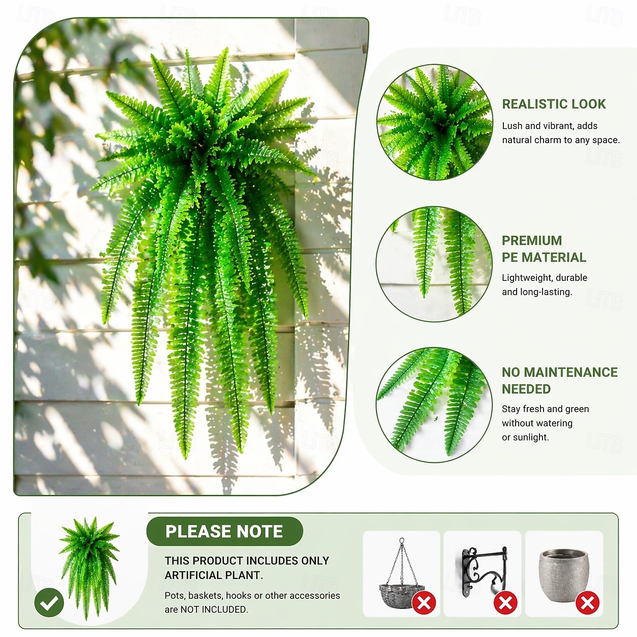 Sztuczna, wisząca paproć bostońska, odporna na promieniowanie UV, realistyczna, sztuczna roślina do użytku na zewnątrz, sztuczne paprocie, sztuczne paprocie, sztuczne rośliny, sztuczna paproć bostońska do dekoracji okna na werandzie 2026 - $16.99 –P1