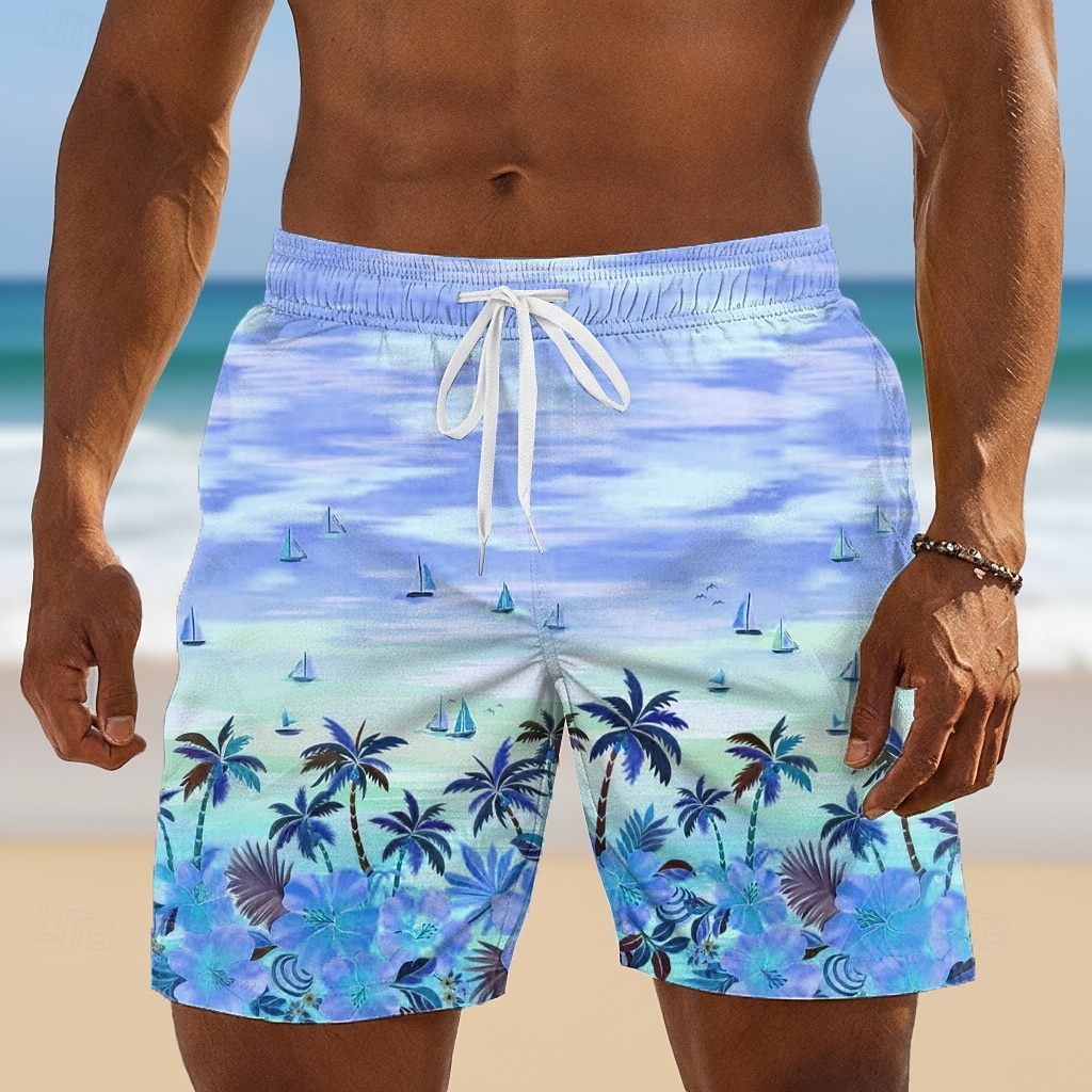 Homme Cocotier Fleurs tropicales Voilier Maillots de bain Maillots de bain shorts de bain Shorts de Surf Taille Moyenne Hawaïen Vacances à la Plage Poches Latérales doublure en maille Taille de 2026 ? $20.99 –P3