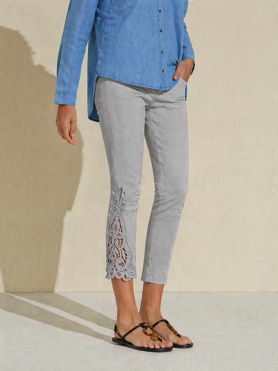 Damen Leggings Capri-Shorts Gemütliche Leggings Mode Küsten-Oma-Stil Wadenlang Einfarbig Spitze Komfort Dehnbar Alltagstauglich Schwarz Weiß Grau 2026 - $29.99 –P2