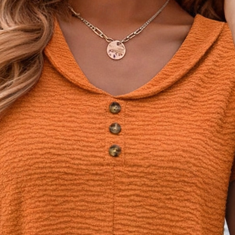 Women's Shirt Popover Shirt Summer Shirt Casual Shirt Solid Color Plain Vacation Fashion Casual Short Sleeve V Neck Long Tops Streetwear Beach Holiday Orange Summer Spring Fall 2026 - $21.99 –P2