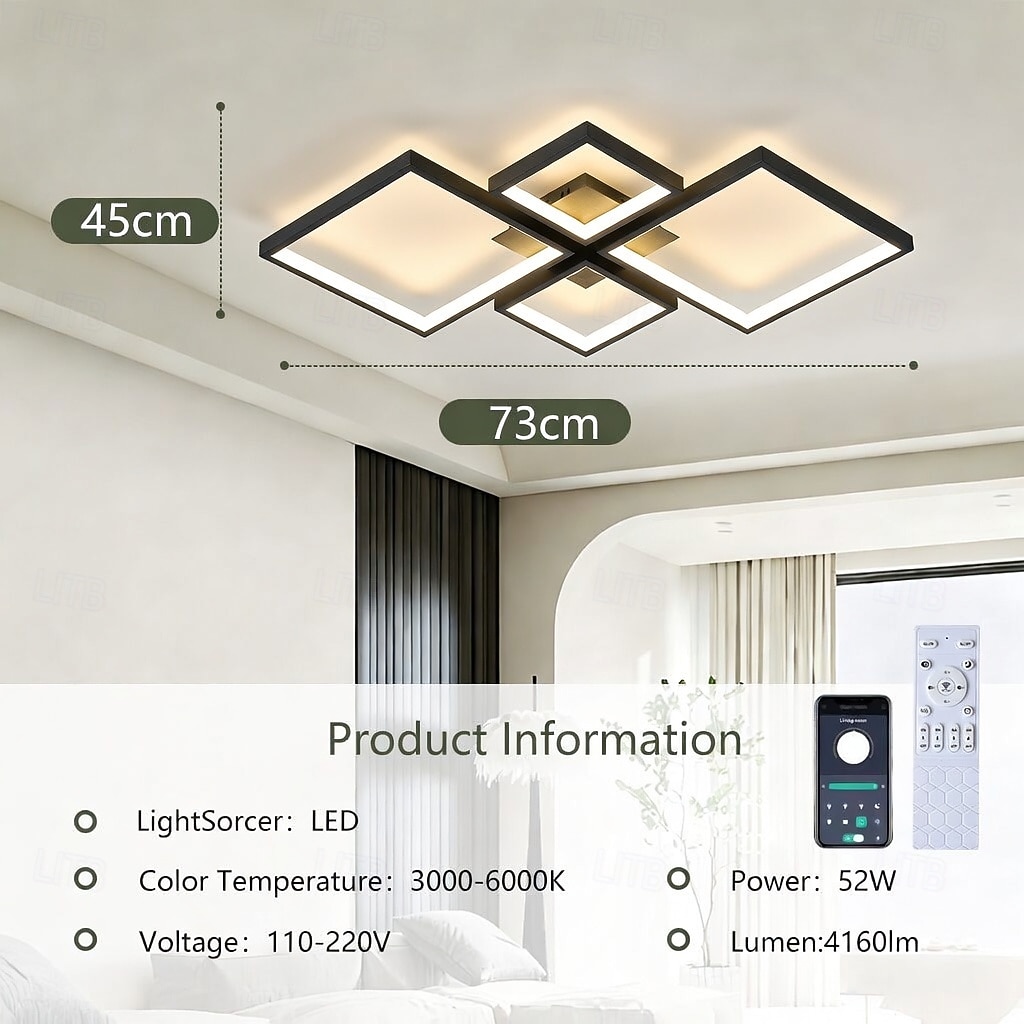 Moderne dimbare led-plafondlamp met afstandsbediening, 4 lichtpunten, aluminium armatuur voor binnenverlichting in woonkamer, slaapkamer, eetkamer, kantoor en keuken, 110-240V. 2026 - $136.99 –P12