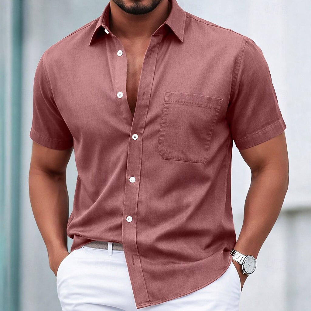 SoftFade™ Men's Shirt Casual Shirt Faded Shirt Garment Dyed Black White Pink Burgundy Navy Blue Short Sleeve Plain Shirt Collar Casual Daily Front Pocket Clothing Apparel Cotton 2026 - $31.99 –P7