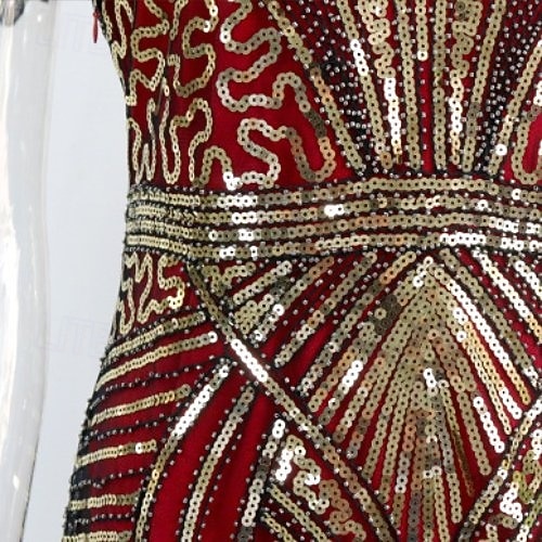 red and gold flapper dress Red And Gold Flapper Dress Black, Red And Gold Gatsby Dress With Flutter Sleeve
