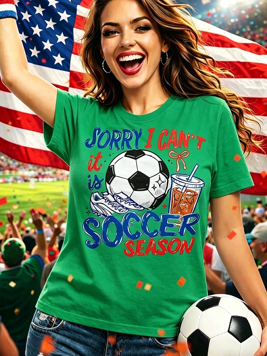 Soccer Women's T Shirt Print Graphic Stylish Classic Casual Short Sleeve Crew Neck Regular Tops Casual Daily Sports Blue Black White Red Green Summer Spring 2026 - $21.99 –P2