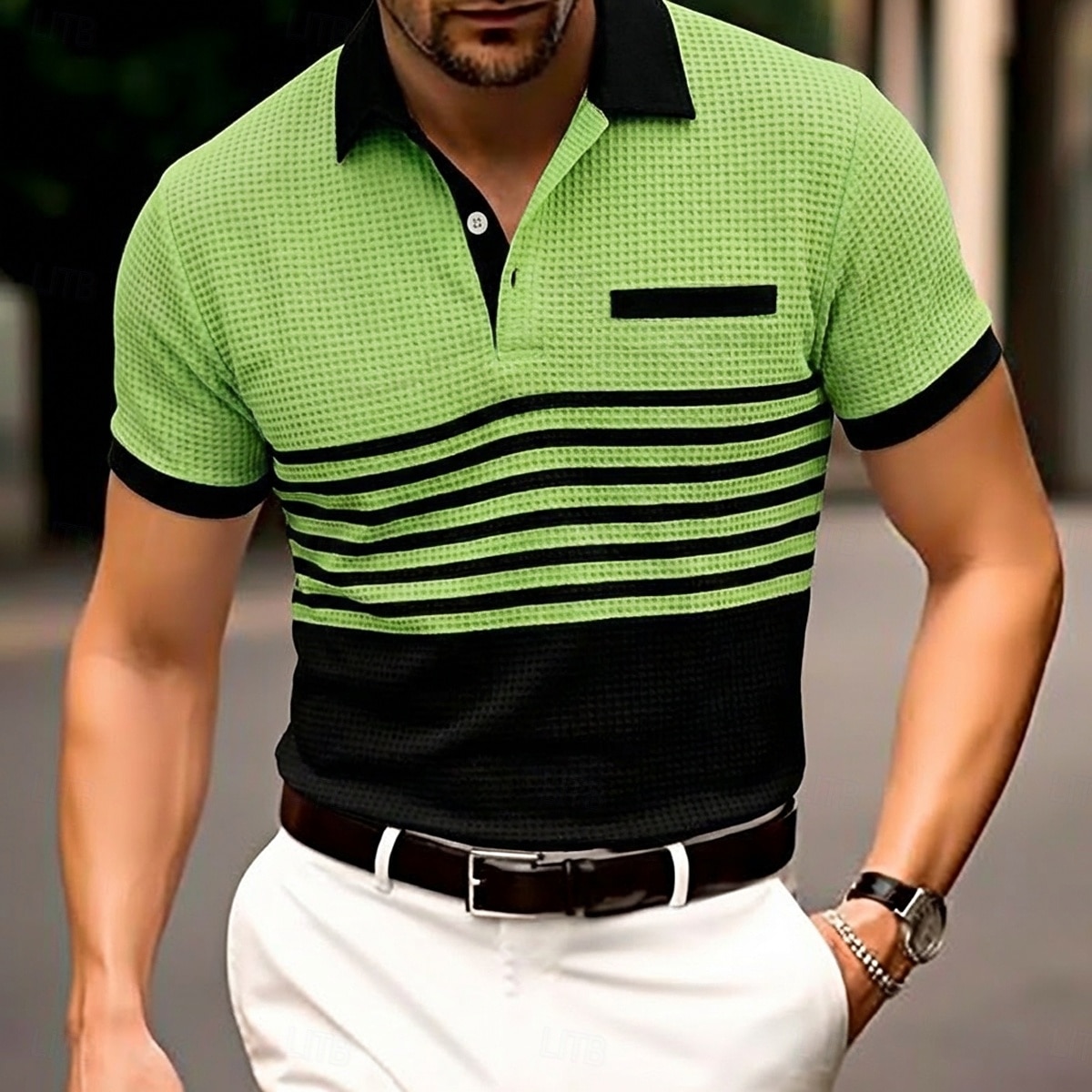 Homme Chemise de golf Polo en Tricot Gaufré Occasionnel Affaires Classique Manche Courte Mode Moderne Couleur Unie Rayé Boutons Été Printemps Coupe régulière Blanche Bleu Roi Vert Kaki Gris Chemise de 2026 ? $20.99 –P6
