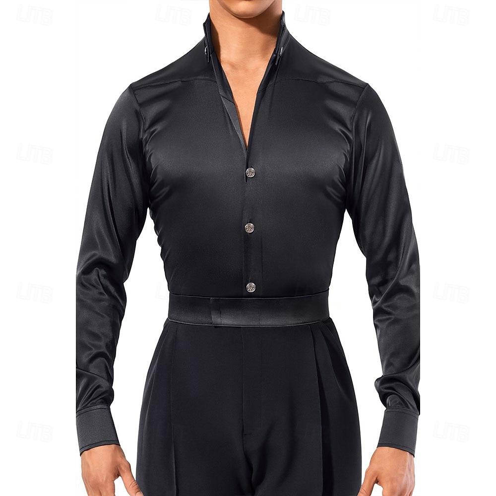 Men's Latin Ballroom Dance Shirt - Slim Fit Satin Performance Bodysuit for Competition 2026 - $220.49 –P1