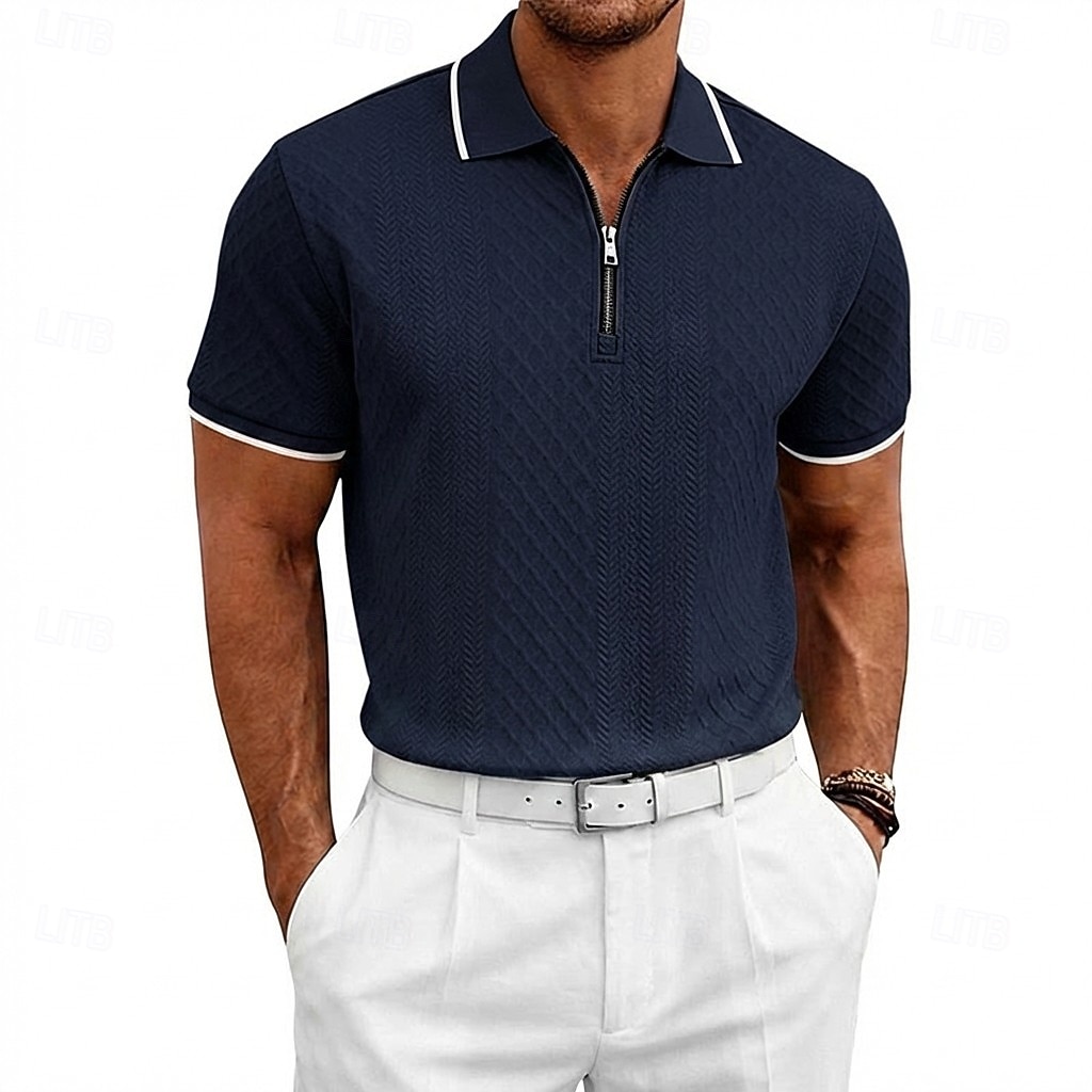 Men's Polo Polo Shirts Casual Daily Quarter Zip Short Sleeve Fashion Basic Plain Jacquard Zipper Spring & Summer Summer Spring Regular Fit Blue Black White Burgundy Navy Blue khaki Polo 2026 - $22.99 –P8