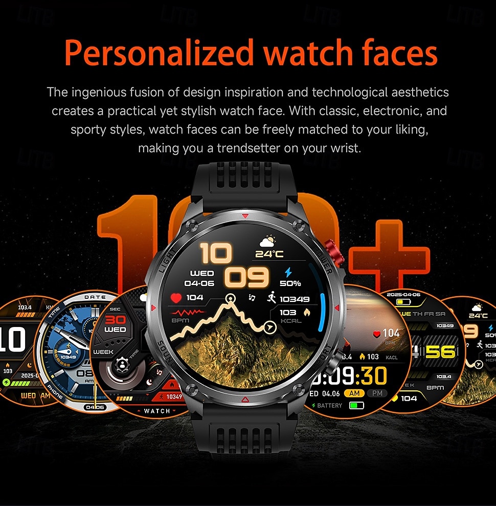 Rugged Military Smart Watch for Men with Bluetooth Call, 1100mAh Battery, LED Flashlight & Compass, IP68 Waterproof Outdoor Tactical Fitness Watch, 100+ Sports Modes Smartwatch for Android iOS 2026 - $54.99 –P12