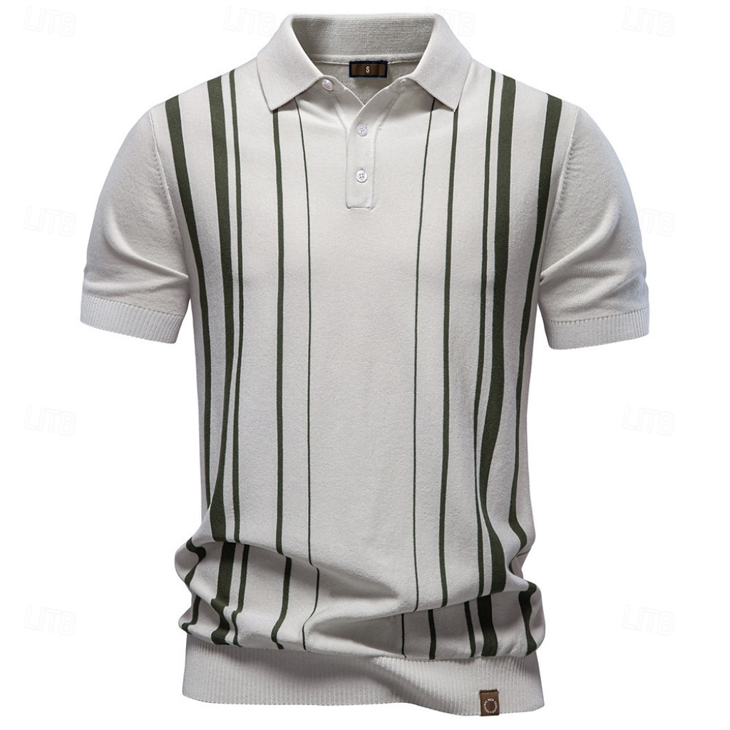 Men's Polo Shirts Cable Knit Polo Casual Street Lapel Short Sleeve Basic Modern Vertical Stripes Lightweight Buttons Summer Spring Regular Fit White Brown Polo Shirts 2026 - $40.99 –P3