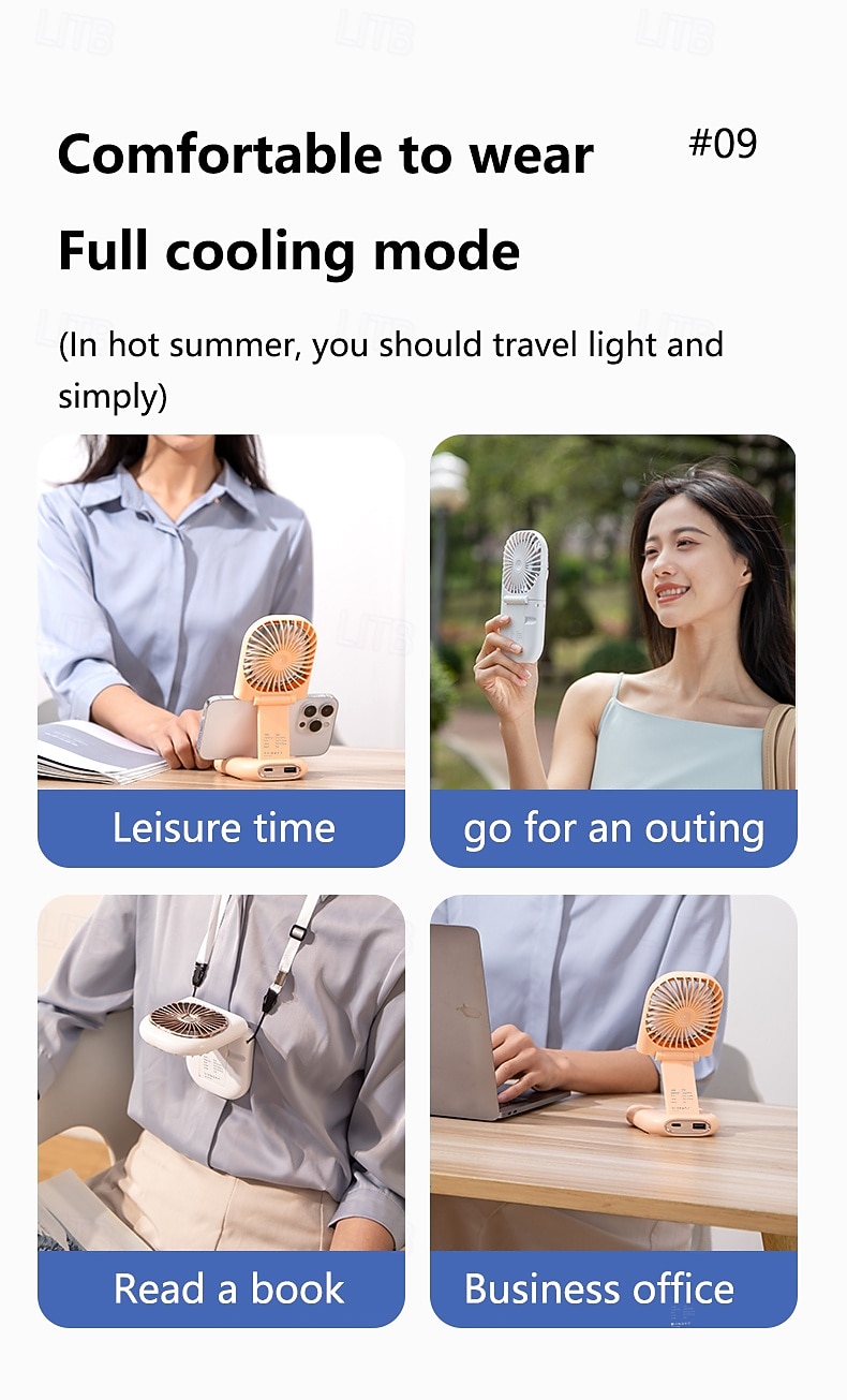 2026年 携帯型ハンディファン、LEDディスプレイ付き折りたたみ式ネックファン &モバイルバッテリー、旅行用吊り下げ式パーソナルファン、スマホホルダー付き180°折りたたみ式卓上ファン、3段階風量調節、屋外用USB充電式ミニファン  コレクション – $12.99 –P10