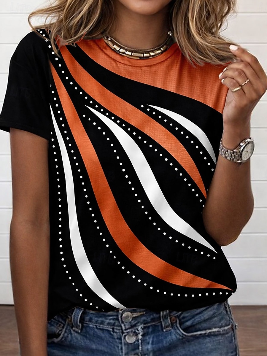 Women's T Shirt Print Graphic Color Gradient Stylish Classic Casual Short Sleeve Crew Neck Regular Tops Daily White / Black White Red White Pink Orange Summer Spring 2026 - $21.99 –P7