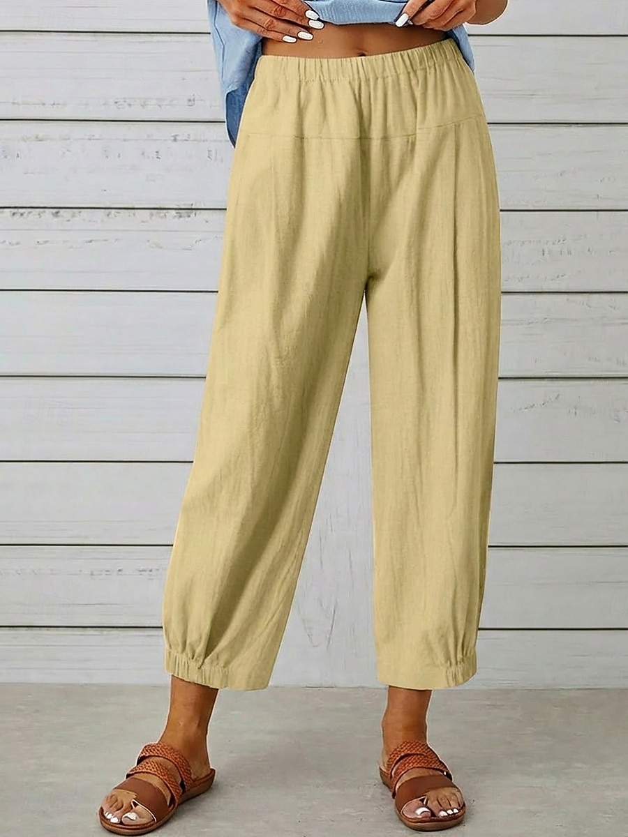 Women's Cotton Linen Pants Trousers Casual Pants Summer Pants Vacation Fashion Streetwear Ankle-Length High Waist Plain Pocket Elastic Waist Comfort Comfortable Inelastic Daily Vacation Street Black 2026 - $21.99 –P2