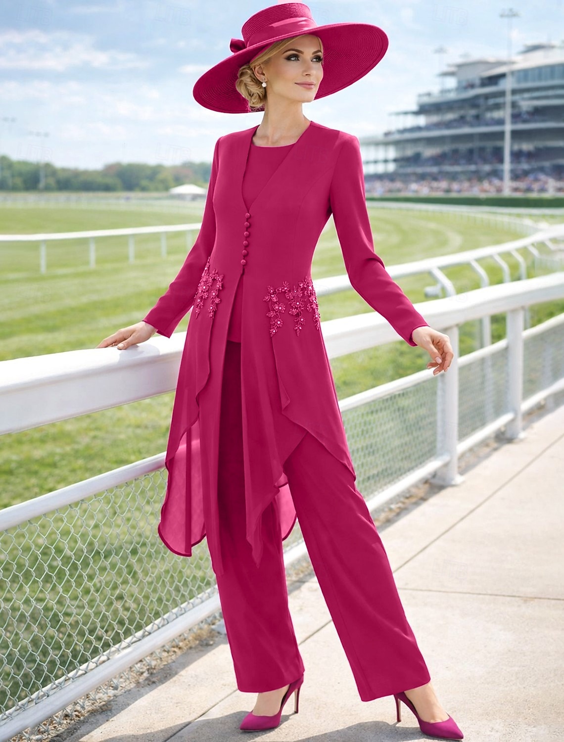 3 Piece Ankle Length Mother of the Bride Dress Long Sleeve Scoop Neck Elegant Vintage Wedding Guest Semi Formal Chiffon Lace with Appliques 2026 - $206.99 –P1
