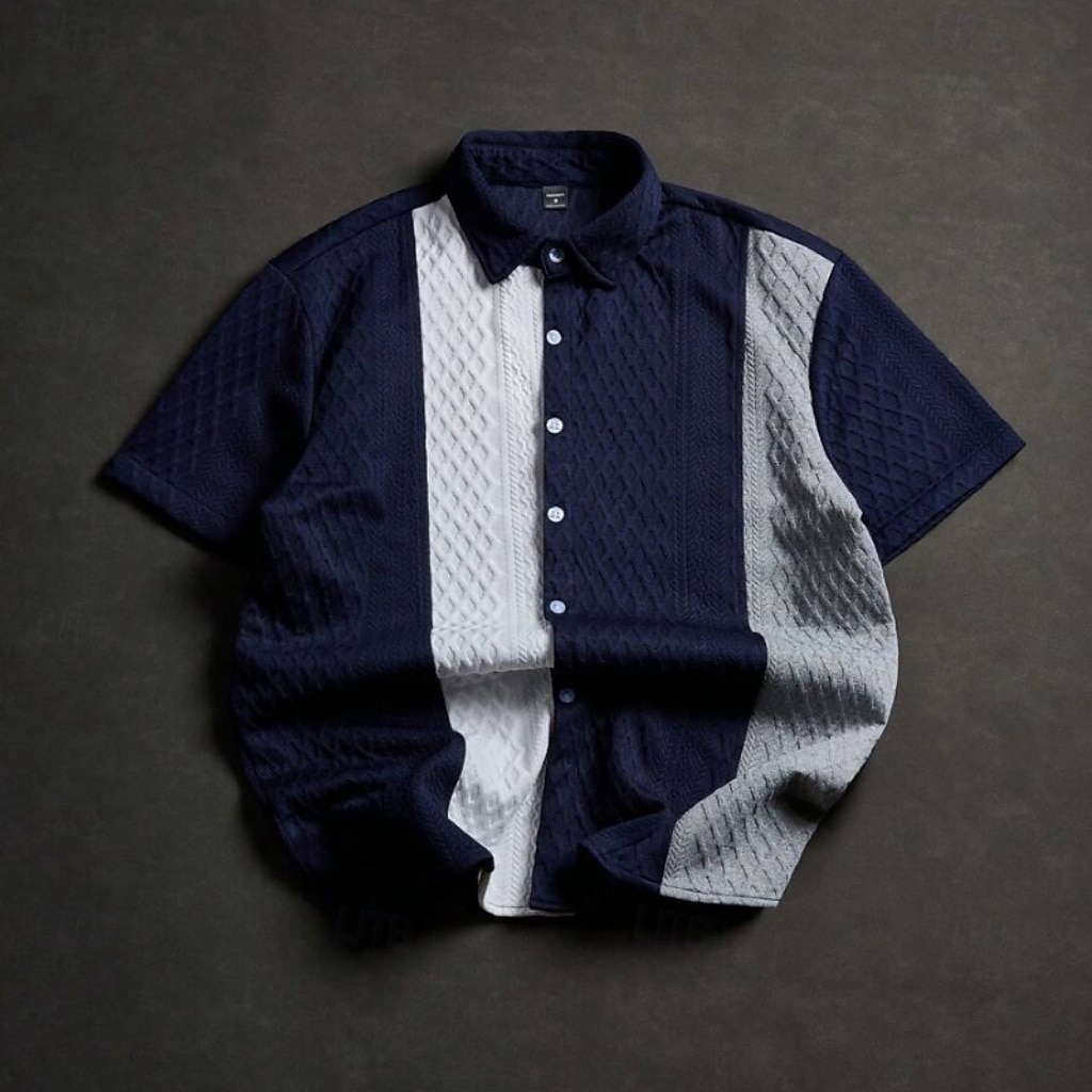 Men's Shirt Casual Shirt Button Up Shirt Jacquard Shirt Blue Black Pink Apricot Short Sleeve Color Block Shirt Collar Casual Daily Front Pocket Clothing Apparel Elegant Fashion Casual 2026 - $26.99 –P5