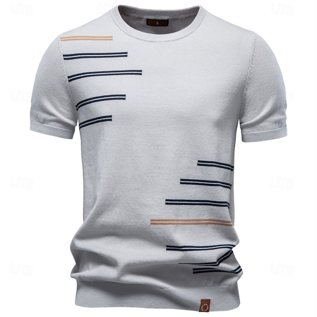 Homens Camiseta Camisa de manga curta T-shirt Manga Curta Gola Redonda Verão Primavera Listrado Roupa de rua à moda Moderno Patchwork Casual Diário Ao ar livre Branco Top Tee para Homens de 2026 por $33.99 –P9