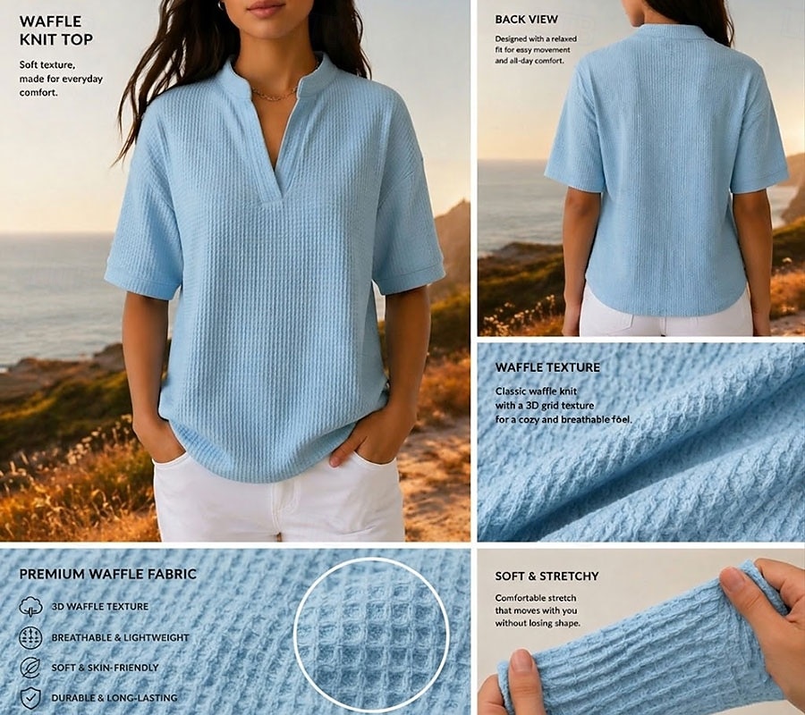 Femmes Chemise gaufrée T-shirt Tops en tricot gaufre Uni Élégant Classique Moderne Manche Courte Col en V Hauts Réguliers Quotidien Fête Sortir Blanche Orange Vert Bleu clair Noir Été Printemps de 2026 ? $26.99 –P2