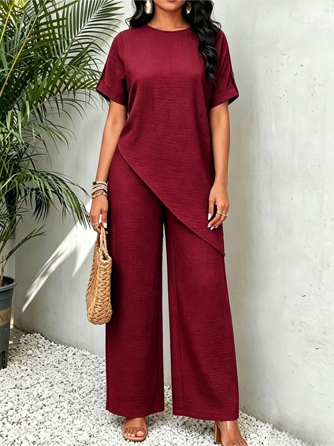 Dames Tweedelige sets Korte mouw Ronde hals Vakantie Dagelijks Casual Dagelijks blauw Wijn Bruin Zomer Ruim Passend 2026 - $41.99 –P3