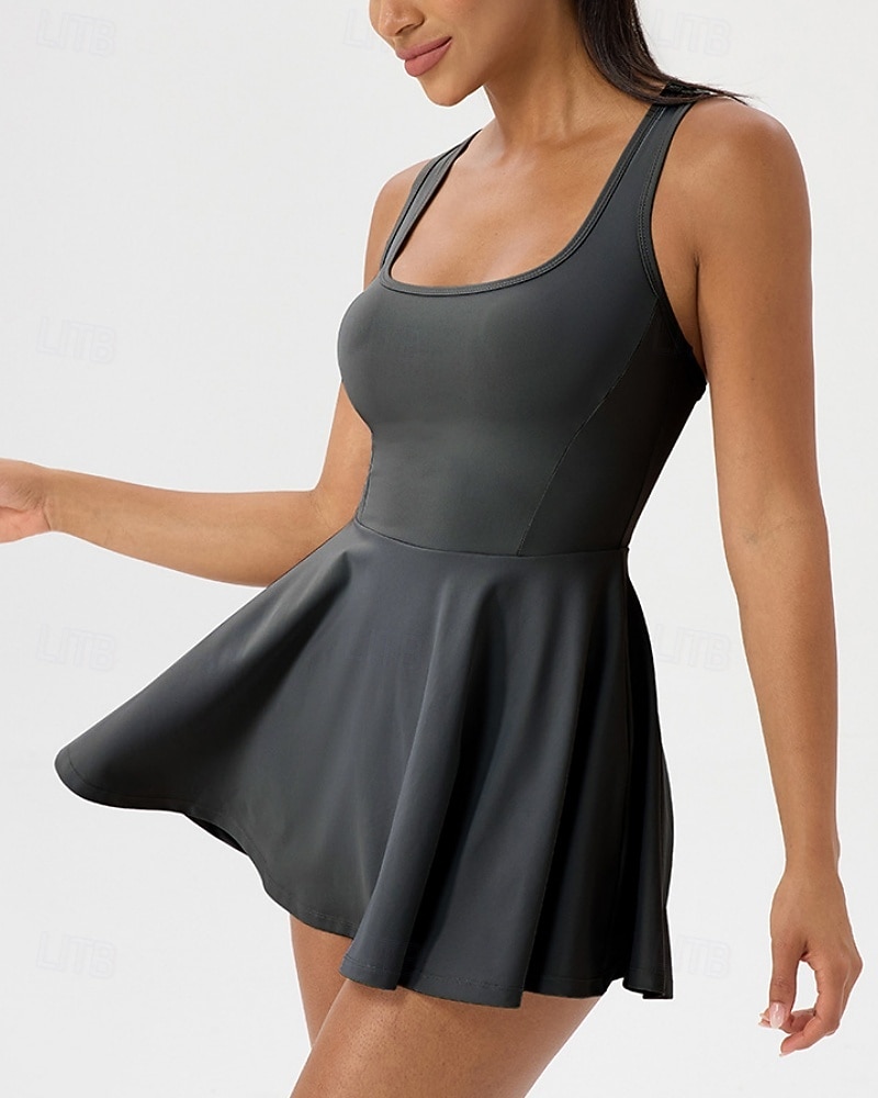 Women's Solid Colored Tennis Dress with Shorts Sports Dress Sleeveless Pocket Elastic Sweat-Wicking Breathable Tennis Golf Running Scoop Neck Dress Black White Green Tennis Clothing 2026 - $21.99 –P15