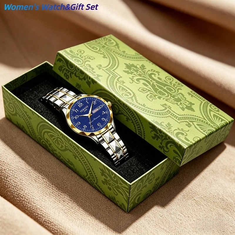 Women's Luxury Watch, Two-Tone Gold Silver Stainless Steel Link Bracelet, Faceted Bezel, Day Date Calendar, Easy Read Arabic Numerals Analog Quartz Dress Watch for Ladies Business Casual 2026 - $19.99 –P1