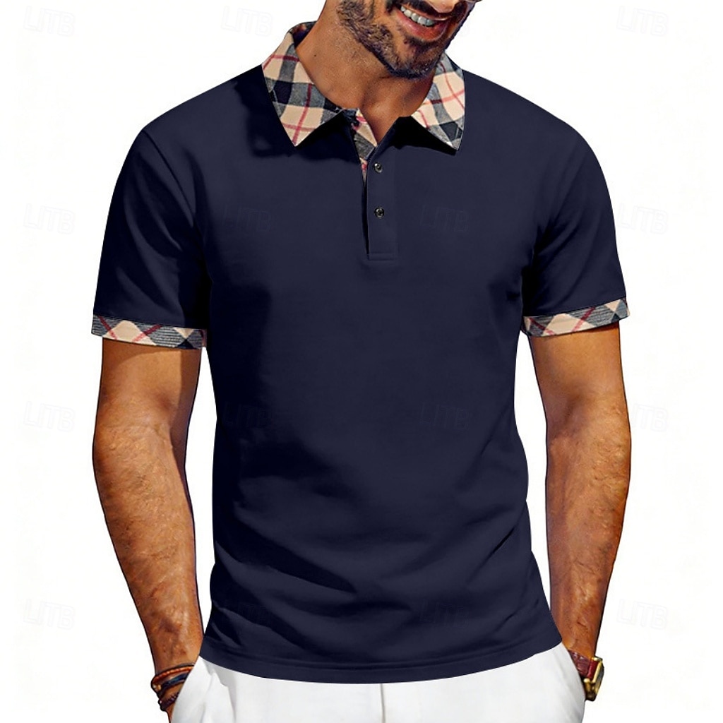 Hombre Camisetas polo Casual Negocio Diseño Manga Corta Básico Moderno Plaid Ligero Botones Verano Primavera Ajuste regular Azul Piscina Negro Blanco Rojo Azul Marino Albaricoque Camisetas polo 2026 - $21.99 –P14