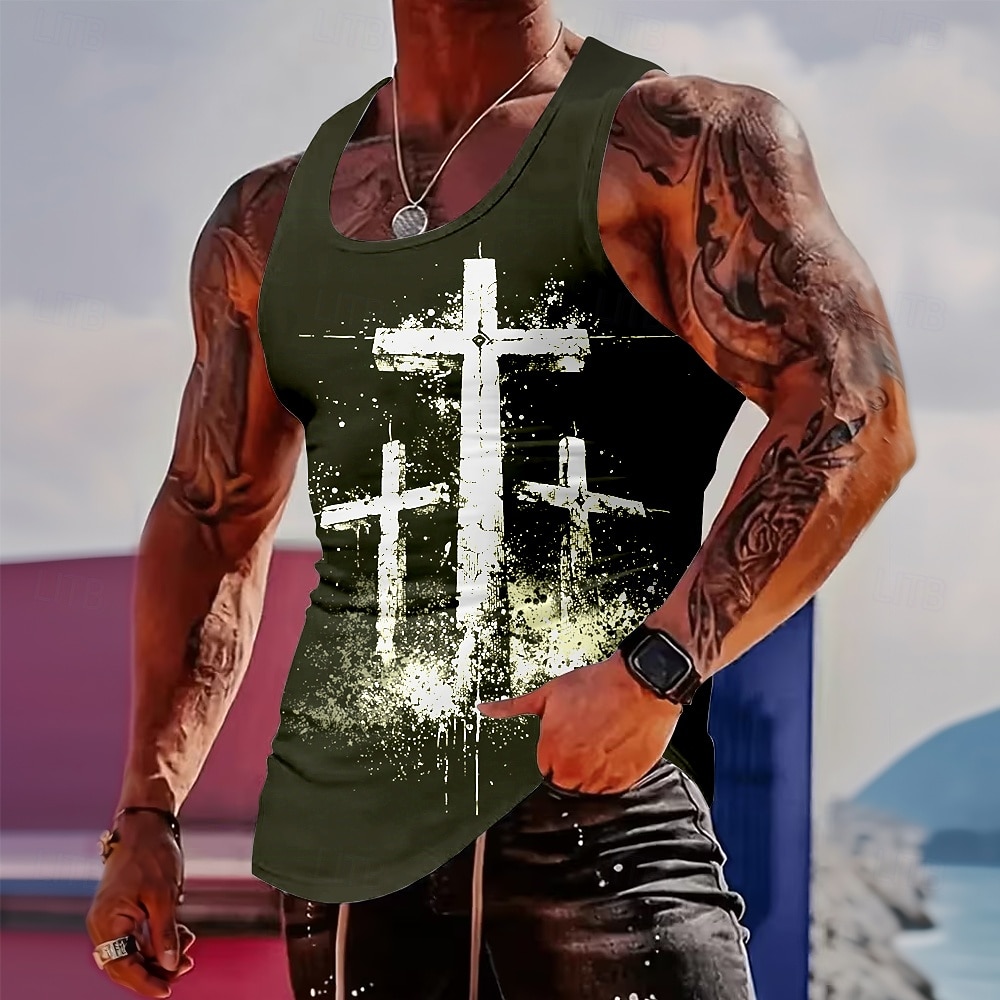 Herren Crusaders Bibel Drei Heilige Kreuze Golgatha Abgenutzt Christlich Religiös Vintage Tanktop Grafik Muskel-Passform Ärmellos Fitness Freizeit Sommer Streetwear Designer Bekleidung 2026 - $17.99 –P3