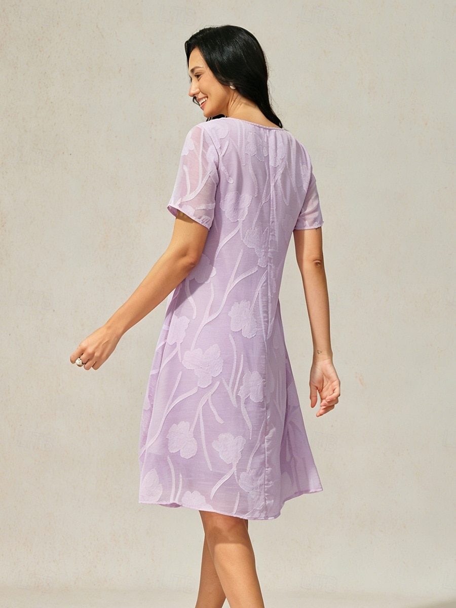 Damen Minikleid Shiftkleid Elegant Einfarbig Kurzarm Rundhalsausschnitt Lila 2026 - $72.99 –P2