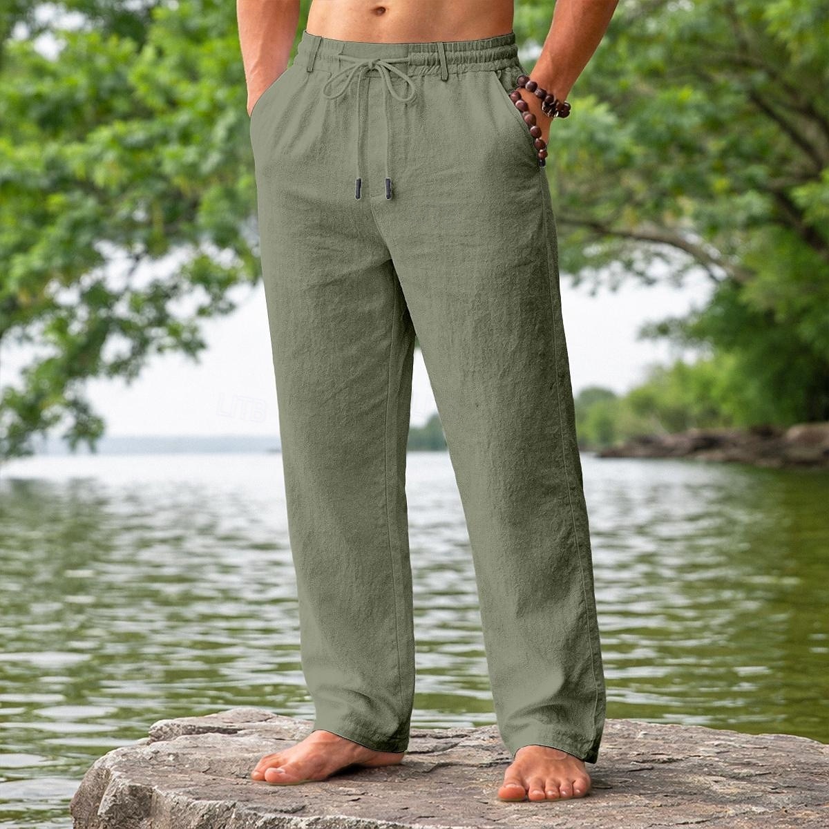 Férfi Vászon nadrág Nyári nadrág Strand nadrág Zsinór Zseb Rugalmas derék Sima Mokaszinok Légáteresztő Napi Tengerpart Vakáció Szabadság Hawaii Fekete Fehér Nem elasztikus 2026 - $25.99 –P7