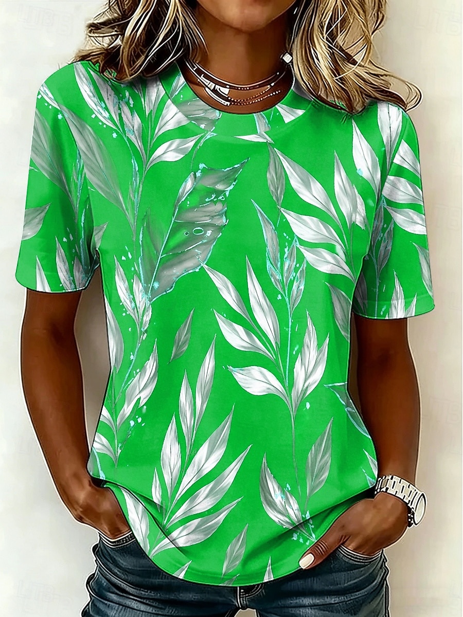 Women's T Shirt Print Floral Graphic Plants Vintage Stylish Classic Short Sleeve Crew Neck Round Neck Regular Tops Casual Daily Blue Red Purple Green Summer Spring 2026 - $22.99 –P4