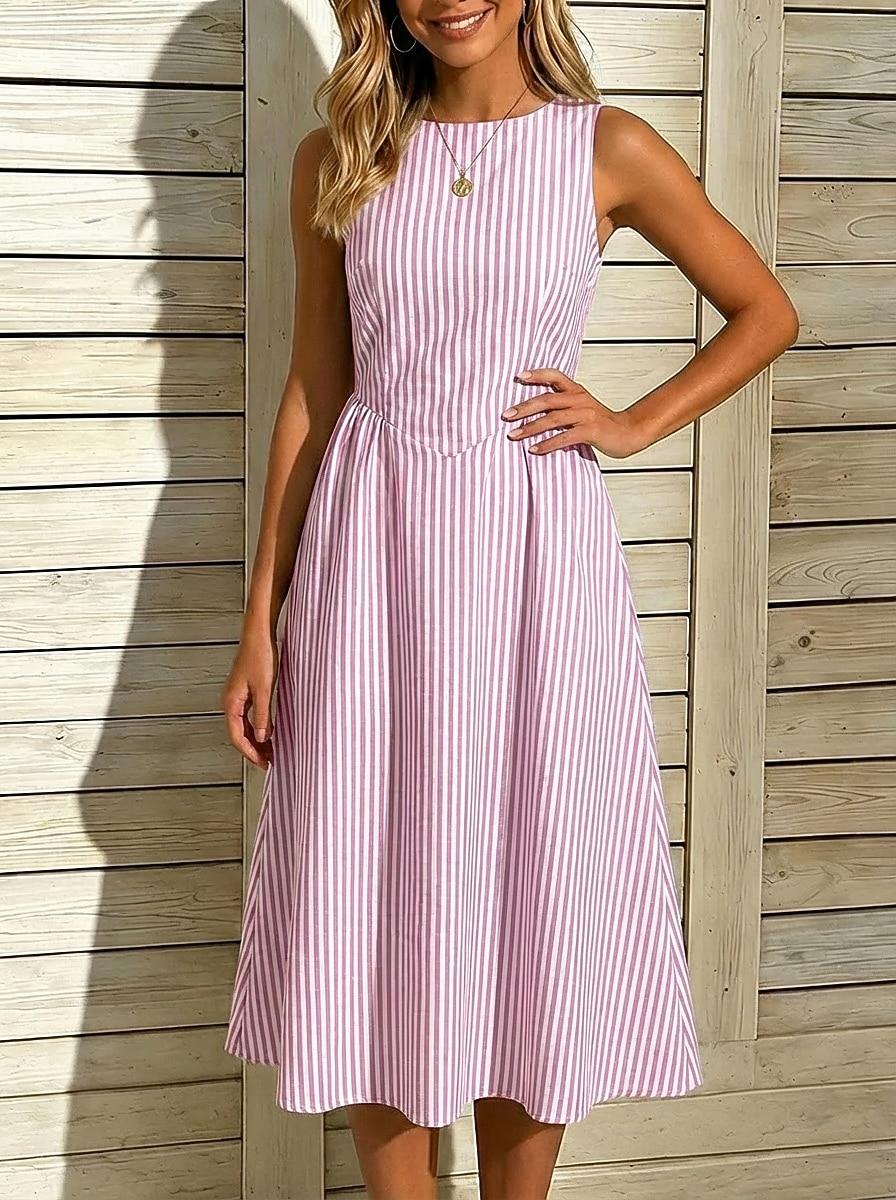 Femmes Robe Midi Robe Décontractée robe rayée Robe trapèze Élégant Mode Quotidien Vacances Coupe régulière Rayé Sans manches Col ras du cou Bleu Noir Jaune Rose rouge Été Printemps de 2026 ? $26.99 –P2